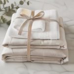 Neatly folded towels and bedding retail-ready set